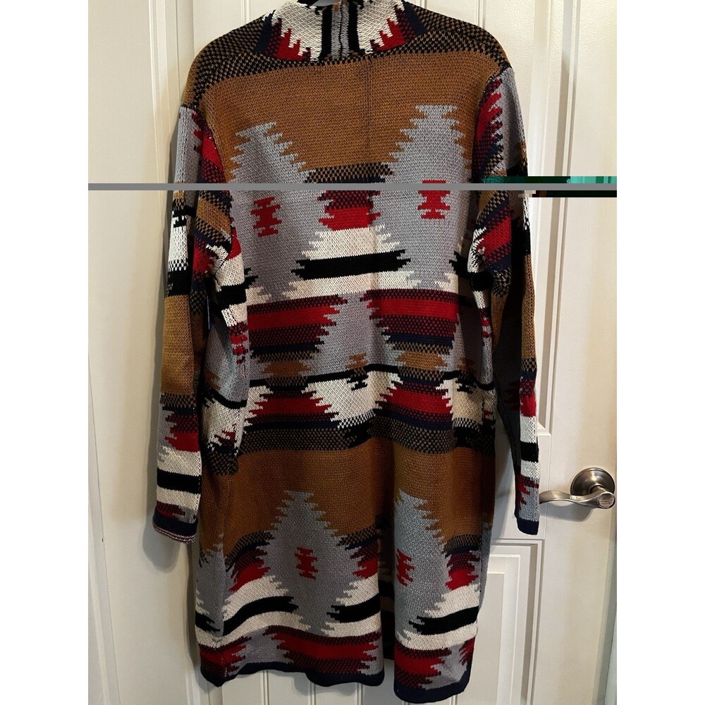 Aztec Southwest Long Cardigan Duster Sweater Jacket Coat L Large Tribal - Picture 6 of 13
